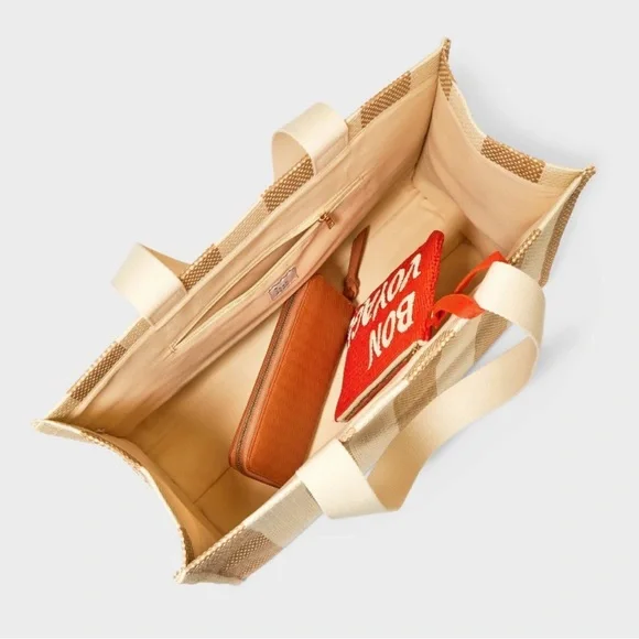 Striped Elevated Straw Tote Handbag with Zip Pouch - A New Day - Picture 4 of 7